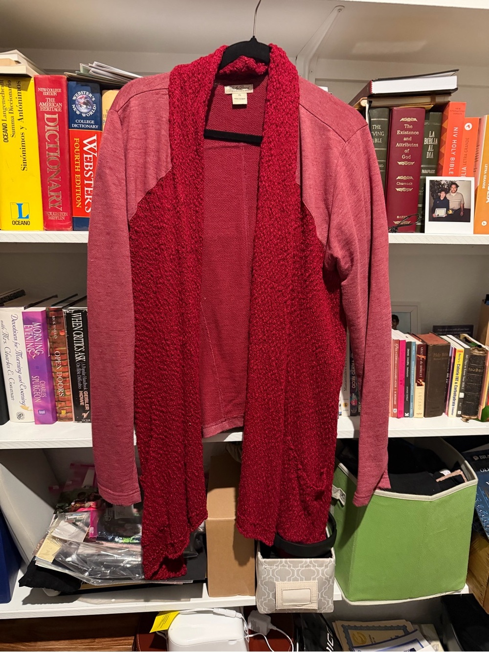 Lucky Brand Two-Tone Red Open-Front Cardigan